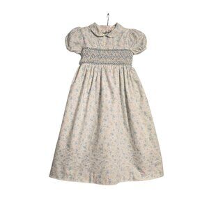 Laura Ashley Blue Floral Smocked Spring Easter Special Occasion Cotton Dress 6